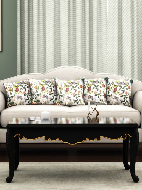 

BIANCA White & Green Set of 5 Floral Square Cushion Covers
