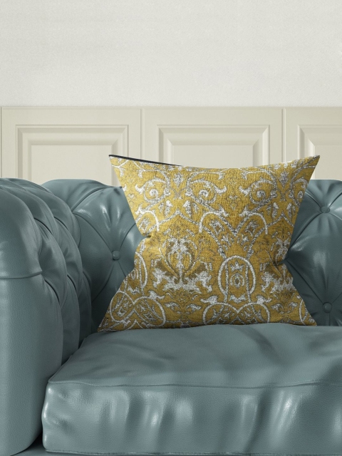 

BIANCA Mustard & Silver Ethnic Motifs Square Jacquard Cushion Covers