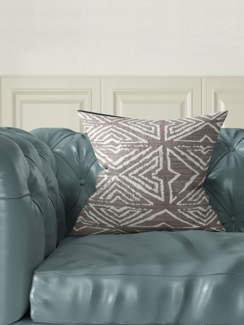 

BIANCA Brown & Cream-Coloured Single Geometric Square Handloom Cushion Covers