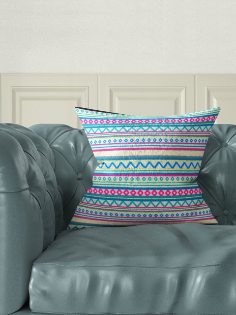 

BIANCA Blue & Pink Single Abstract Square Handloom Jacquard Cushion Cover