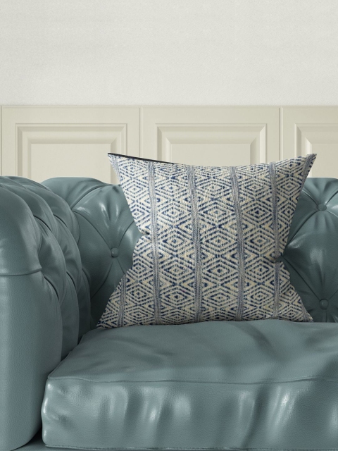 

BIANCA Blue & Cream-Coloured Single Geometric Square Handloom Cushion Covers