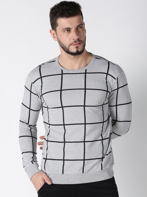 

UrGear Men Grey Checked Round Neck T-shirt