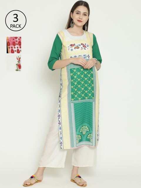 

7Threads Women Multicoloured Pack of 3 Printed Straight Kurta, Multi