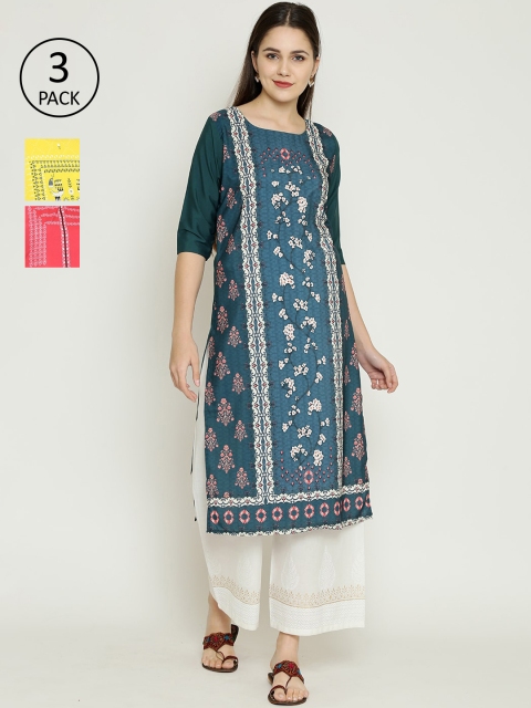 

7Threads Women Pack Of 3 Printed Straight Kurta, Multi