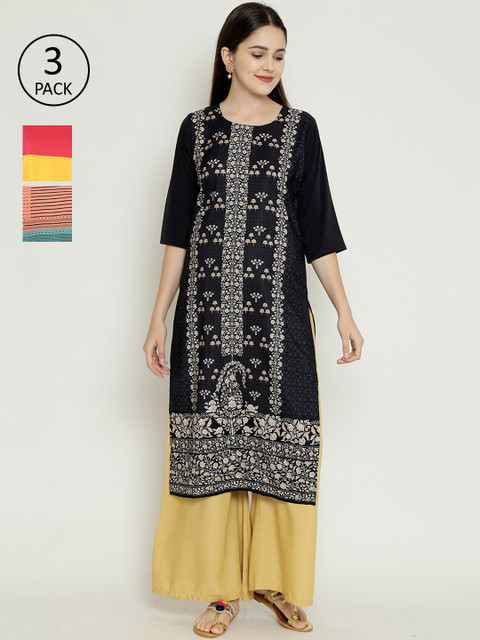 

7Threads Women Multicoloured Set of 3 Printed Straight Kurta, Multi