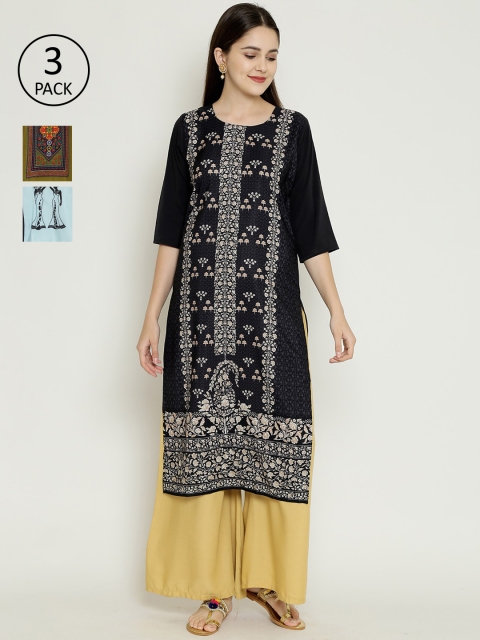 

7Threads Women Multicoloured Pack of 3 Printed Straight Kurta, Multi