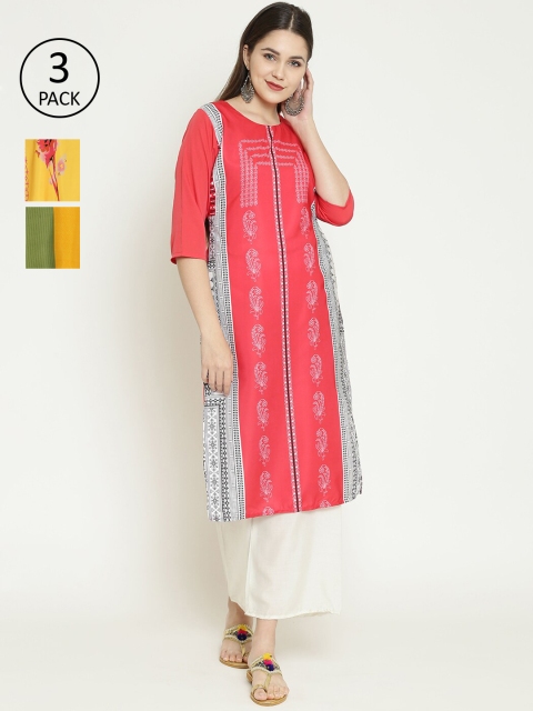 

7Threads Women Pack Of 3 Multicoloured Floral Printed Crepe Kurtas, Multi