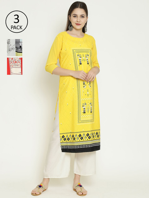 

7Threads Women Multicoloured Set of 3 Printed Straight Kurta, Multi