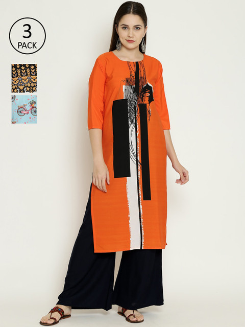 

7Threads Women Multicoloured Printed Straight Kurta Pack of 3, Multi