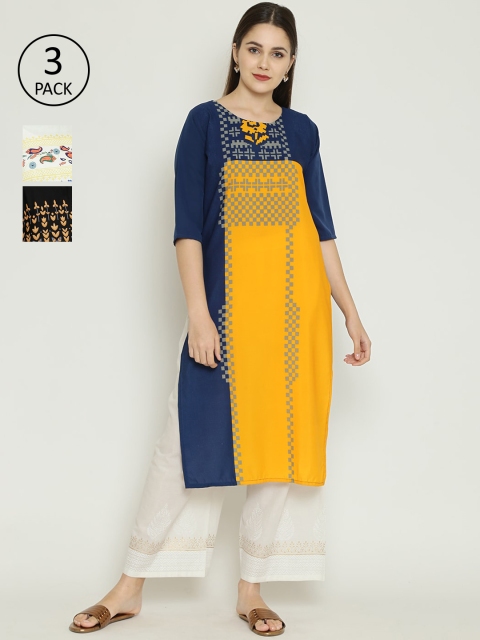 

7Threads Women Pack Of 3 Printed Straight Kurta, Multi