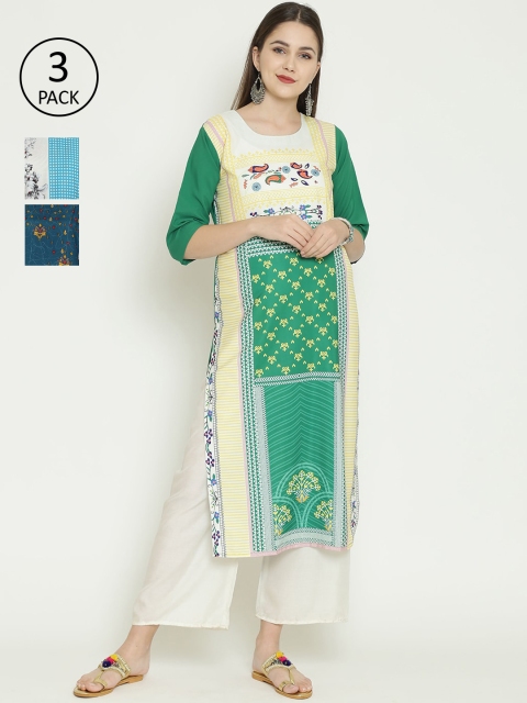 

7Threads Women Multicoloured Printed Straight Kurta Pack of 3, Multi