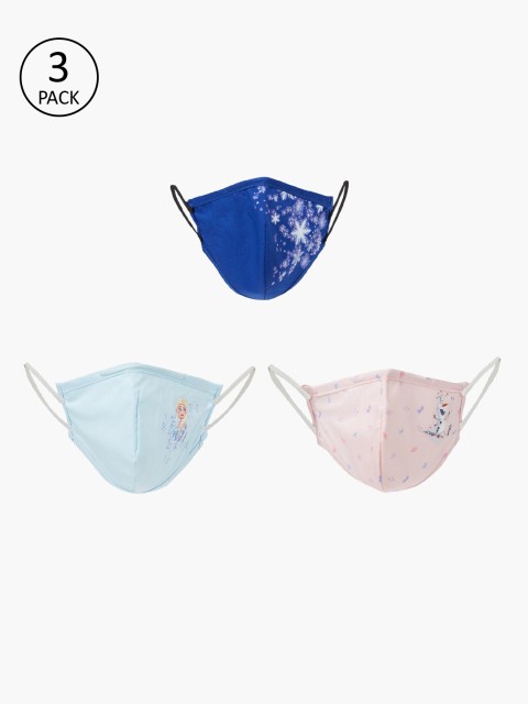 

max Girls Pack Of 3 Disney Print 3-Ply Reusable Cloth Masks, Blue