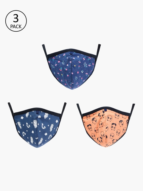 

max Girls Pack Of 3 Printed 3-Ply Reusable Cloth Masks, Orange