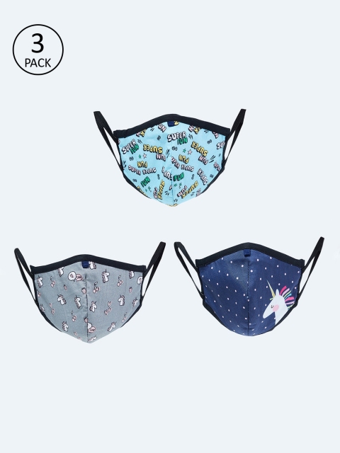 

max Girls Pack Of 3 Printed 3-Ply Reusable Cloth Face Masks, Blue