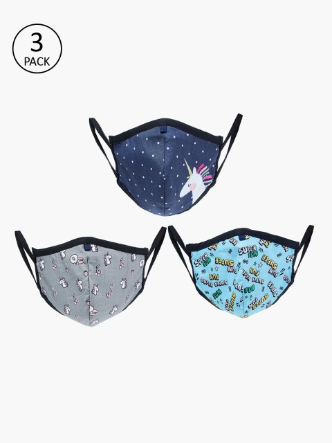 

max Girls Pack Of 3 Disney Print 3-Ply Reusable Cloth Masks, Blue
