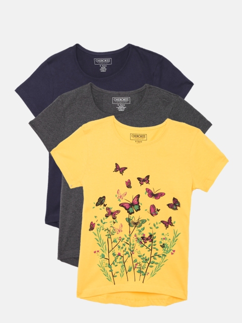 

Cherokee Girls Pack Of 3 Printed Round Neck T-shirts, Yellow