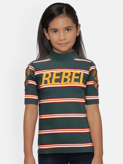 

Cherokee Green & Red Striped Embroidered Top