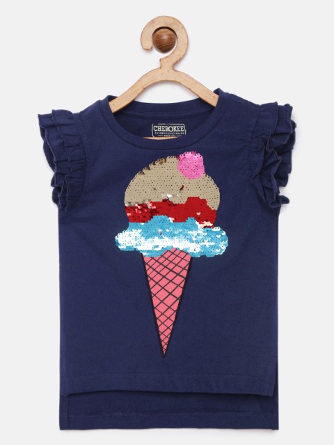

Cherokee Girls Navy Blue Pure Cotton Sequinned Top