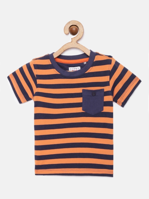 

Donuts Boys Orange & Navy Blue Striped Round Neck T-shirt