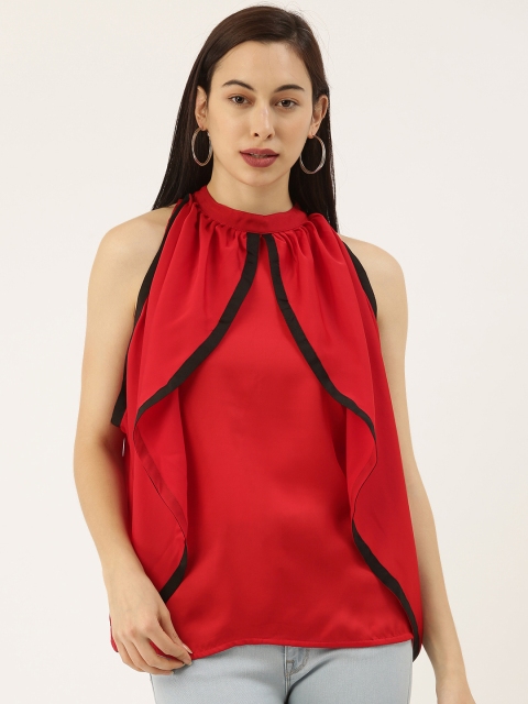 

Sheczzar Red Layered Satin Regular Top