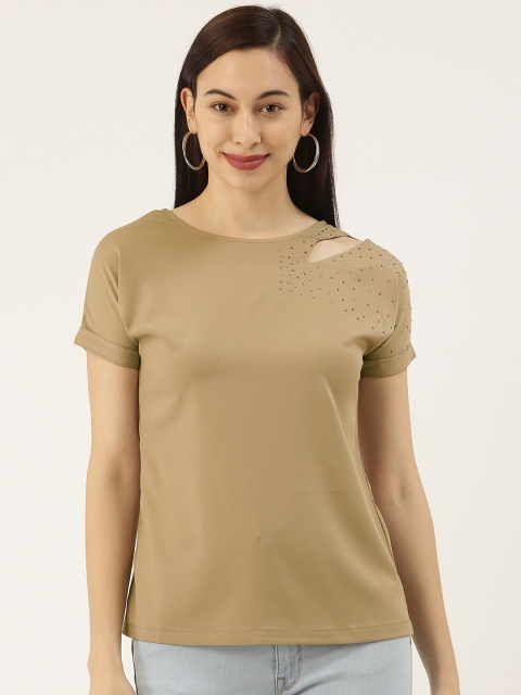 

Sheczzar Green Satin Regular Top with Sequinned Detail