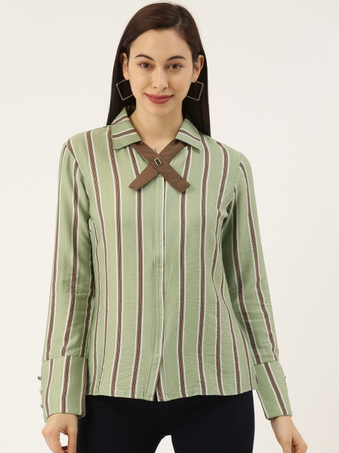 

Sheczzar Green & Brown Striped Shirt Style Top