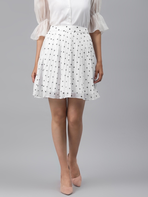 

SASSAFRAS Women White & Black Printed Flared Skirt