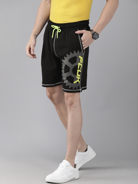 

French Connection Men Black Printed Slim Fit Regular Shorts