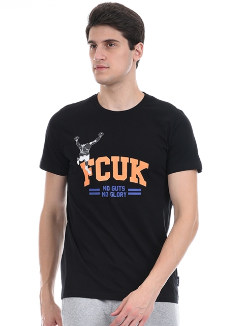 

French Connection Men Black Brand Logo Printed Slim Fit T-shirt