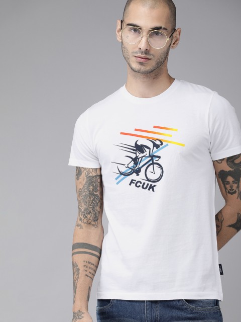 

French Connection Men White Printed Round Neck T-shirt