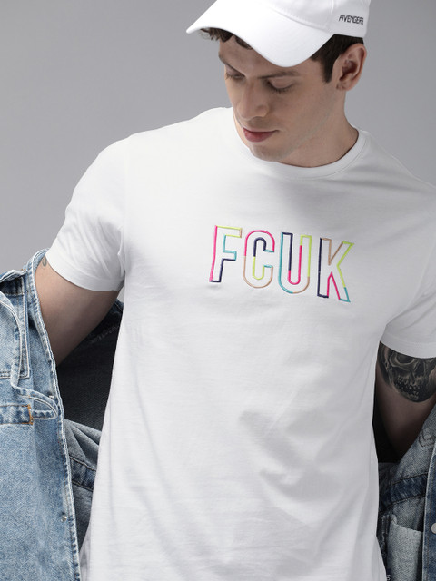 

French Connection Men White Self Design Round Neck T-shirt