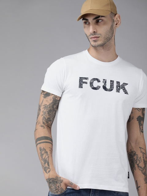 

French Connection Men White Printed Round Neck T-shirt