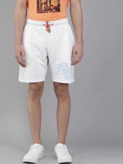 

French Connection Men White Solid Regular Shorts With Printed Detailing