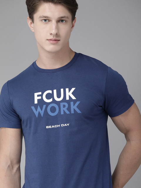 

French Connection Men Blue Printed Round Neck T-shirt