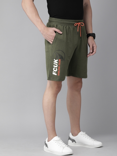 

French Connection Men Olive Green Solid Regular Fit Shorts