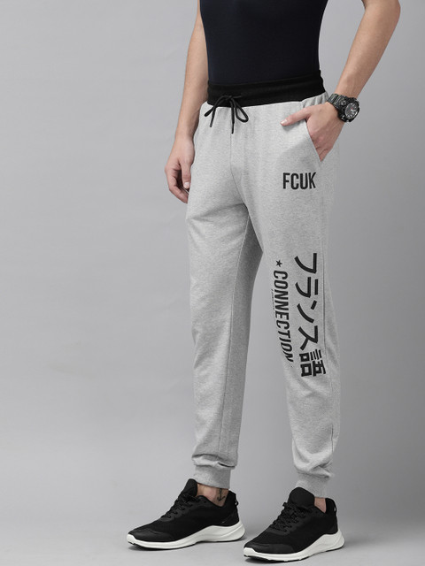 

French Connection Men Grey Melange Printed Slim Fit Joggers