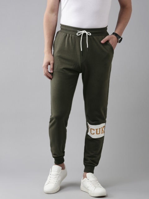 

French Connection Men Olive Green Printed Slim Fit Joggers