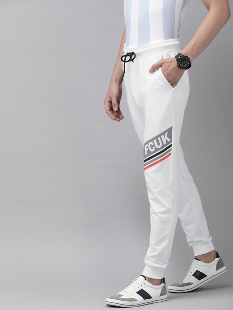 

French Connection Men's White and Grey Printed Track Pants