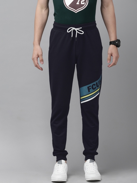 

French Connection Men's Navy Blue Printed Track Pants