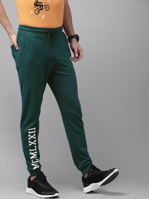 

French Connection Men Teal Green Printed Slim Fit Joggers