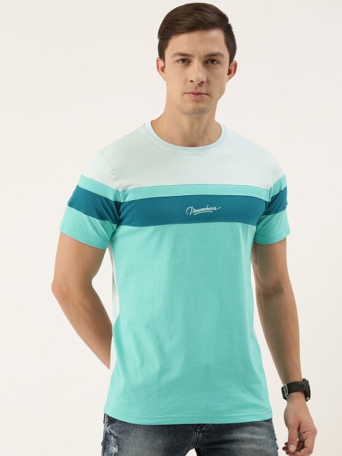 

DILLINGER Men Sea Green & Blue Colourblocked Round Neck T-shirt