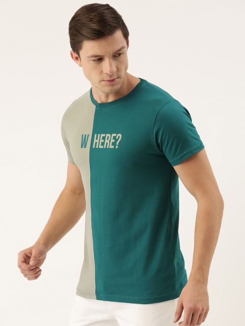 

DILLINGER Men Grey & Green Colourblocked Round Neck T-shirt