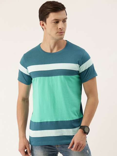 

DILLINGER Men Teal Colourblocked Round Neck T-shirt