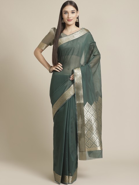

Mitera Green & Golden Solid Maheshwari Liva Saree