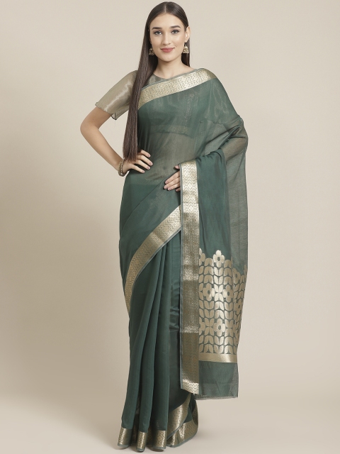 

Mitera Green & Golden Solid Maheshwari Liva Saree