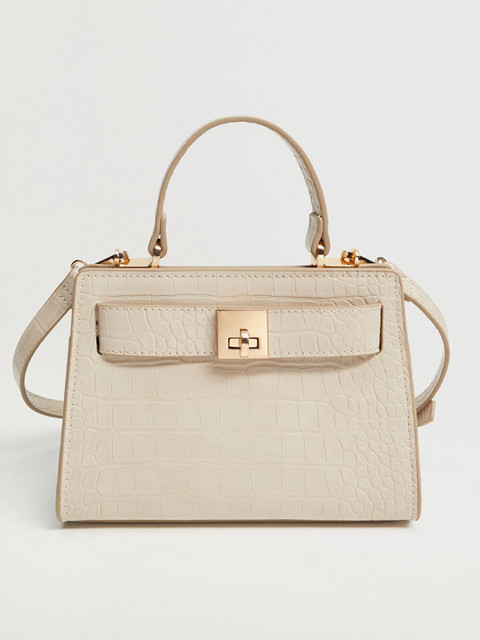 

MANGO Beige Croc Textured Handheld Bag with Detachable Sling Strap