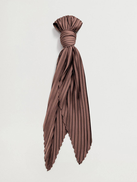 

MANGO Women Brown Solid Accordion Pleated Satin Finish Scarf
