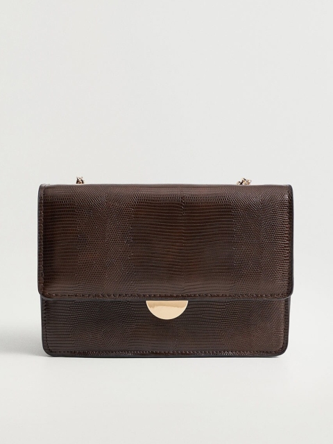 

MANGO Coffee Brown Snakeskin Textured Sling Bag