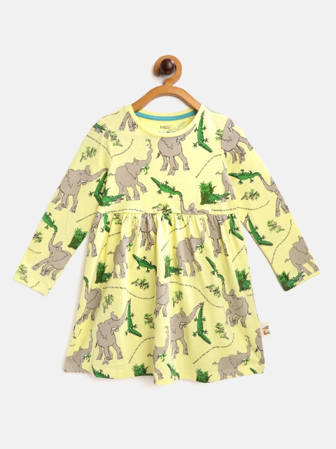 

Marks & Spencer Girls Yellow & Grey Printed Sustainable Pure Cotton A-Line Dress
