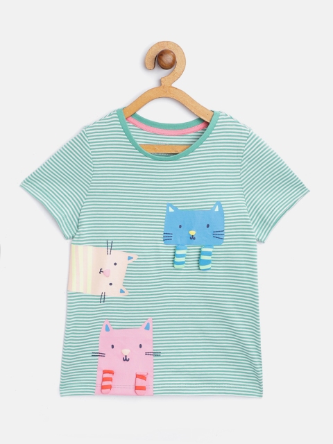 

Marks & Spencer Girls Green & White Striped Sustainable Pure Cotton Round Neck T-shirt